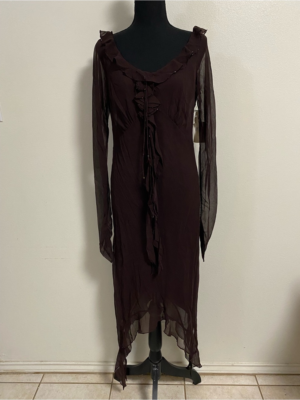 Vintage Xyla Dress Women’s Size 6 Brown Silk WhimsiGoth Maxi Dress Witchy